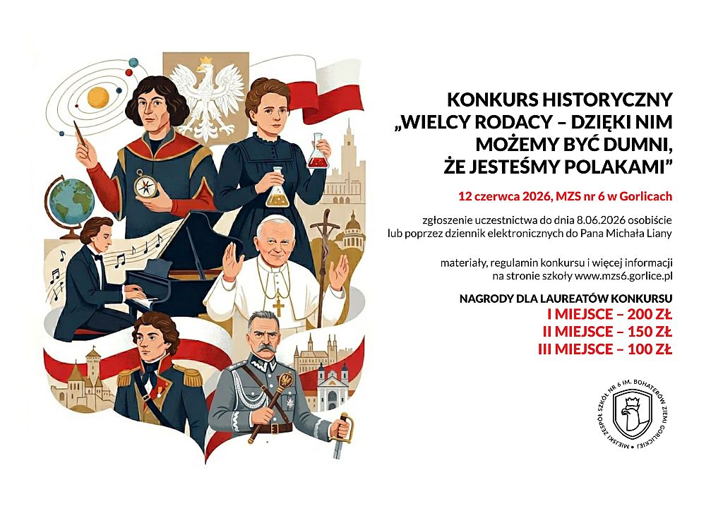 V Szkolny Konkurs Historyczny „Wielcy Rodacy – dzięki nim możemy być dumni, że jesteśmy Polakami”